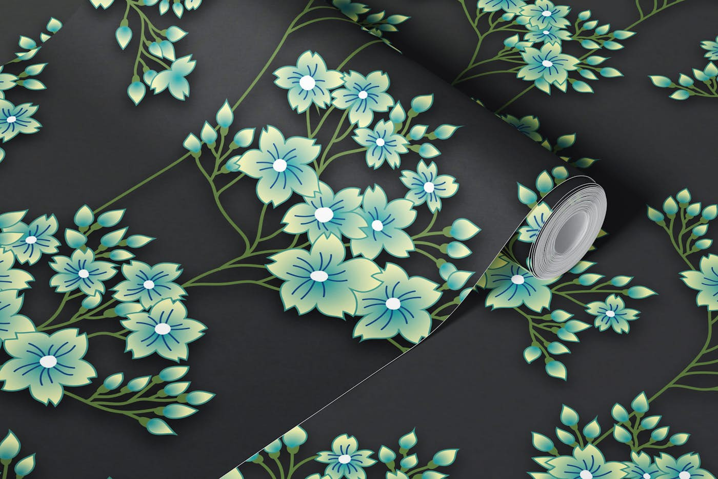 Blue Blossoms on Blackboard wallpaper roll