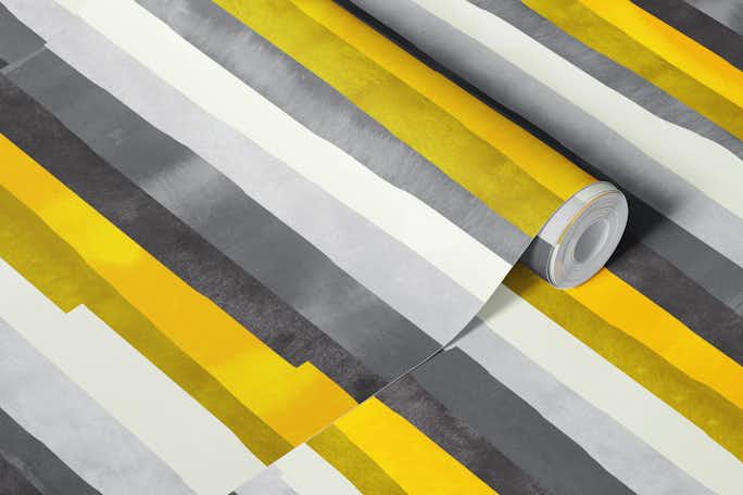Rough Watercolor Stripes Gray and Yellowwallpaper roll