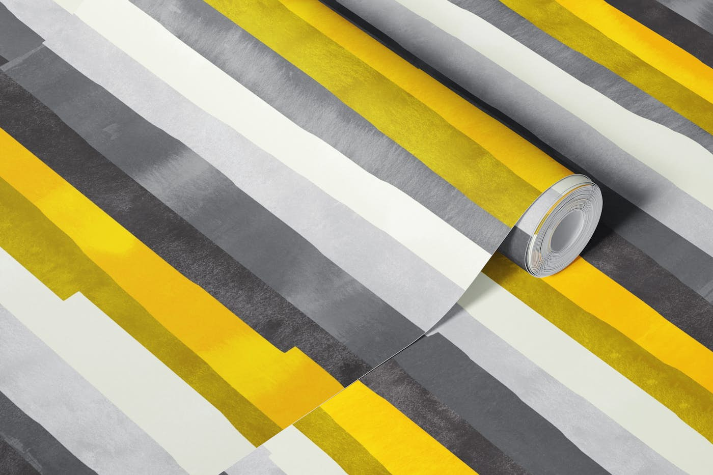 Rough Watercolor Stripes Gray and Yellow wallpaper roll