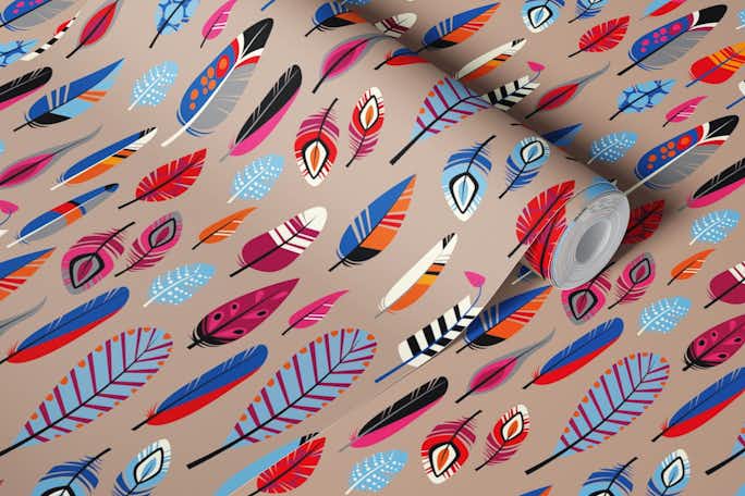 Fly Feather on Taupewallpaper roll