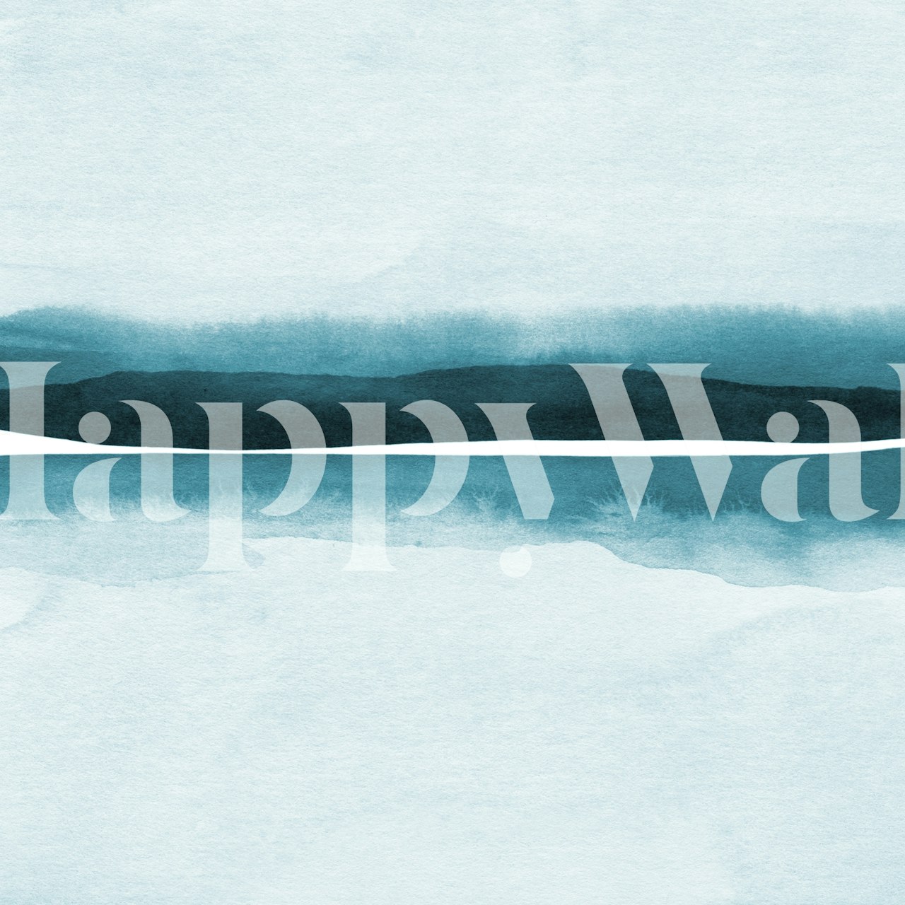 Paesaggio ad acquerello nei toni del verde acqua raffigurante un orizzonte sereno