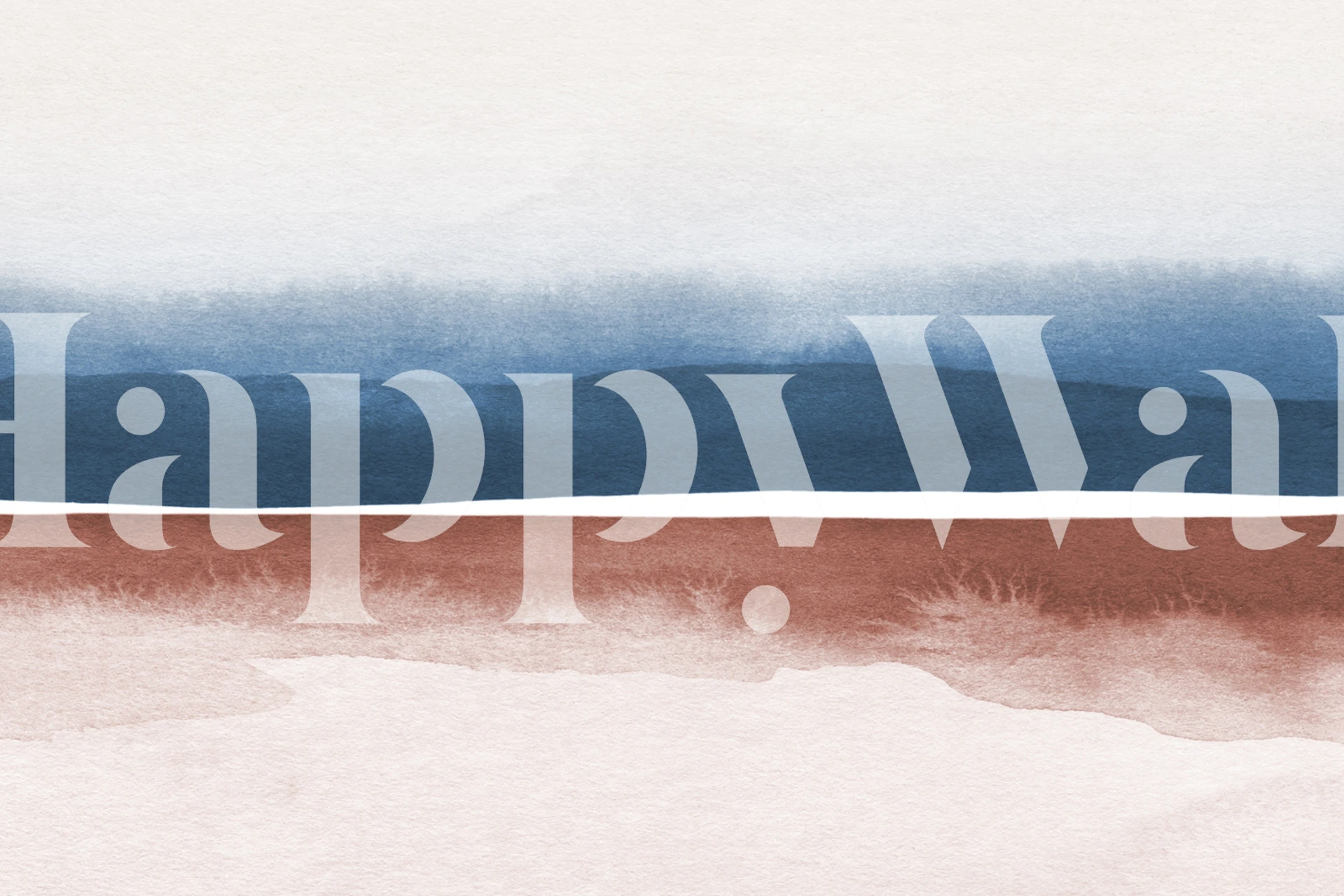 Abstrakcyjny mural krajobrazowy w akwareli w odcieniach niebieskim i różowym