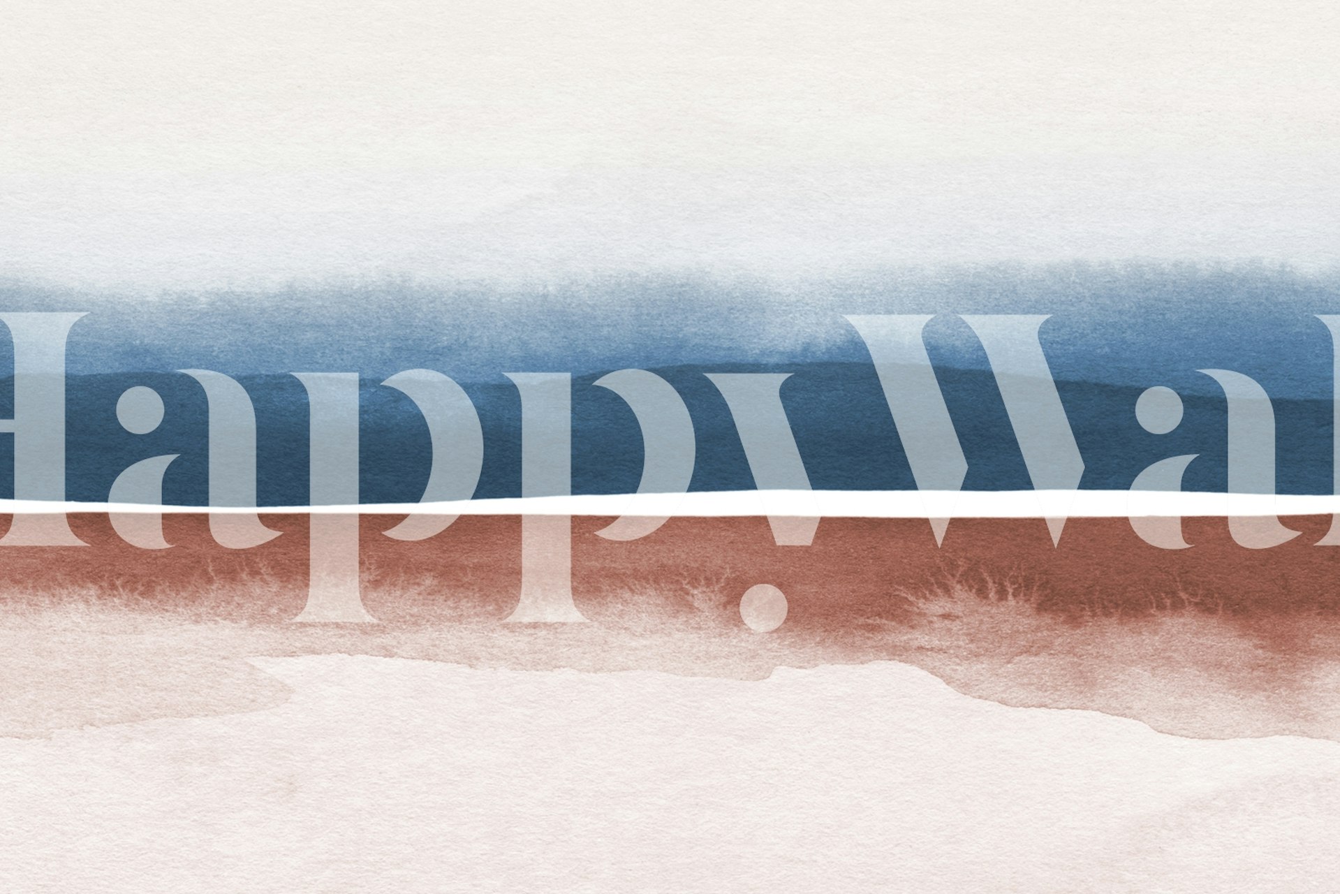 Abstracte aquarel landschap muurschildering in blauwe en roze tinten