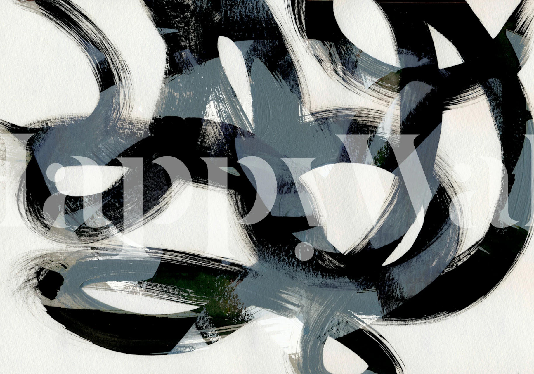 Abstract brush strokes in black and white wallpaper