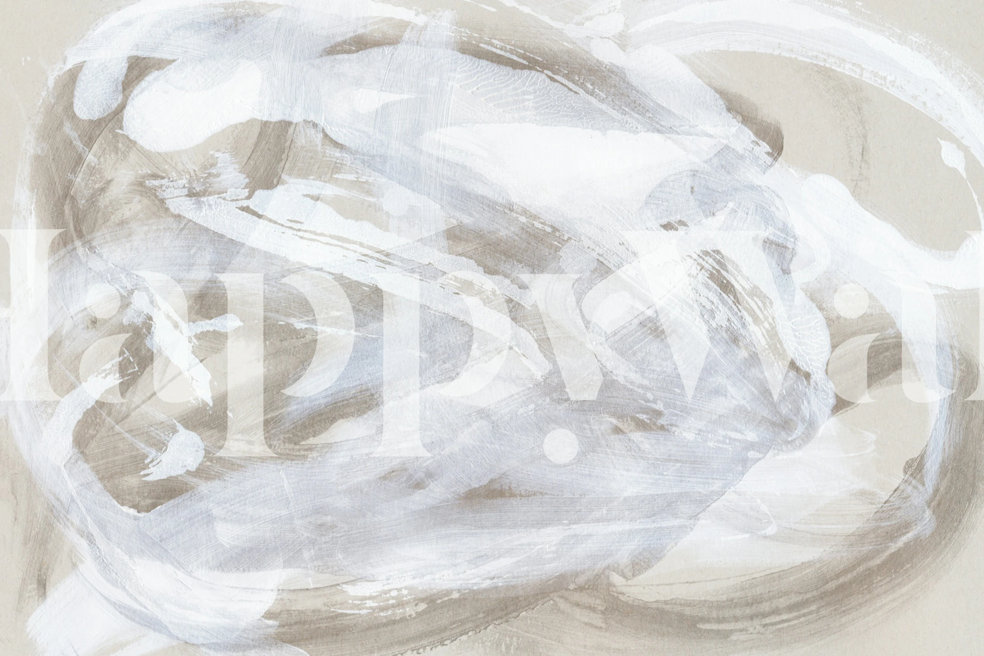 Minimalistic abstract brush strokes wall mural in shades of white and grey