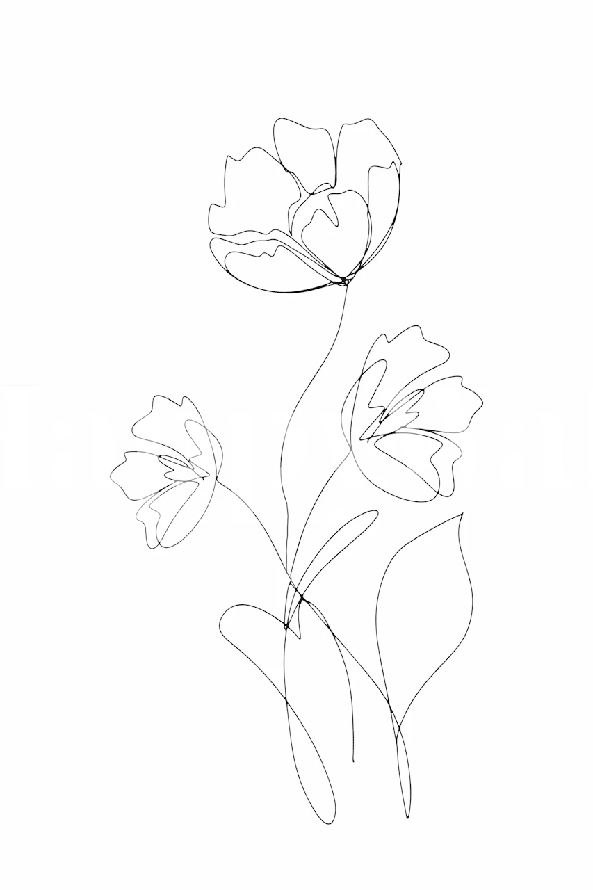 Minimal line art of flowers in black on a white background wallpaper