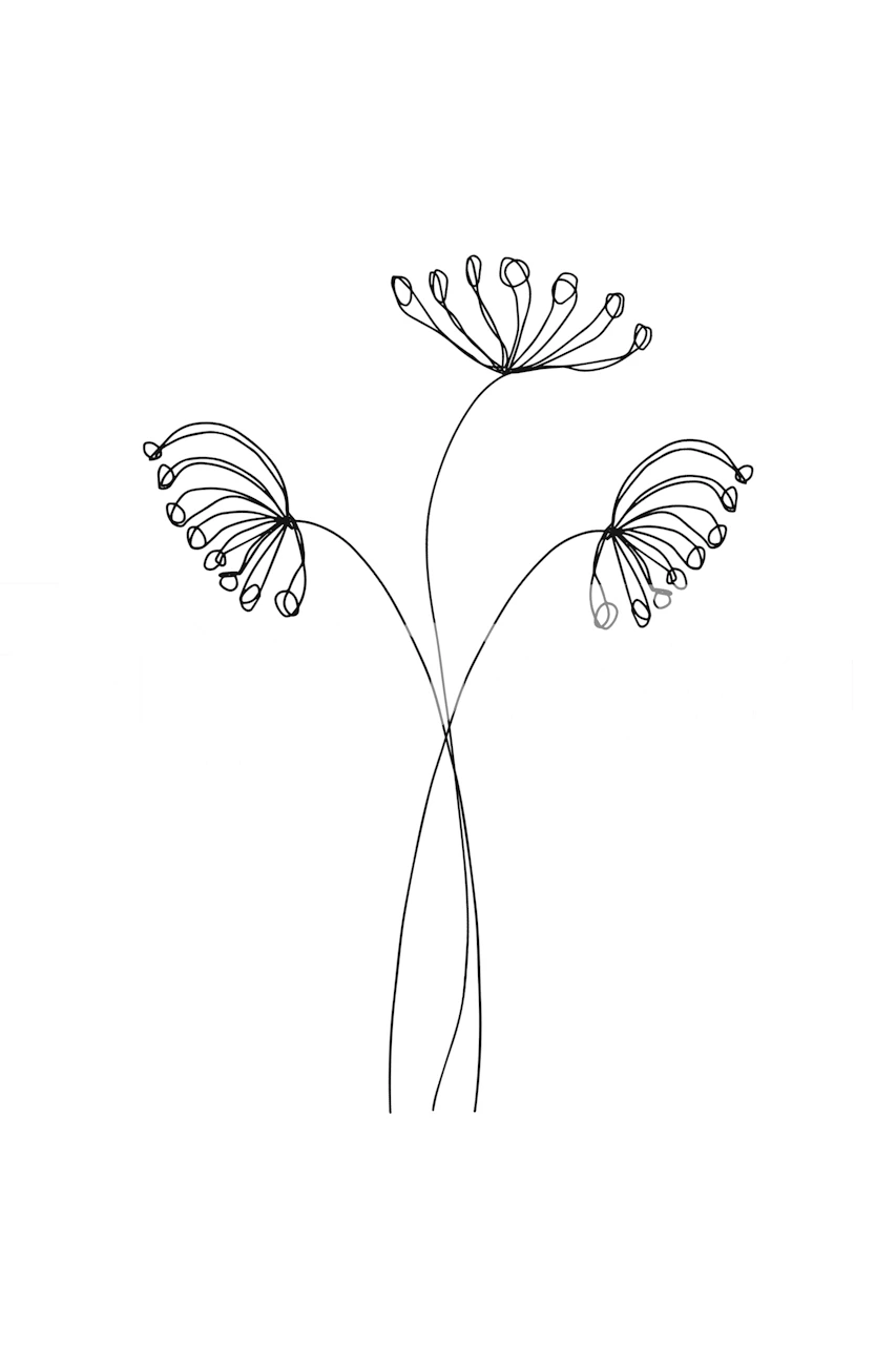 Minimal line art flowers wallpaper in a room