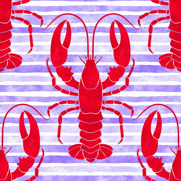 Red Lobsters on Blue stripes