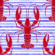 Dark Red Lobsters on blue stripes