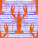 Orange Lobsters on Blue Stripes