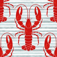 Red Lobsters on Grey Stripes wallpaper