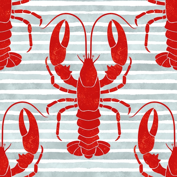 Red Lobsters on Grey Stripes