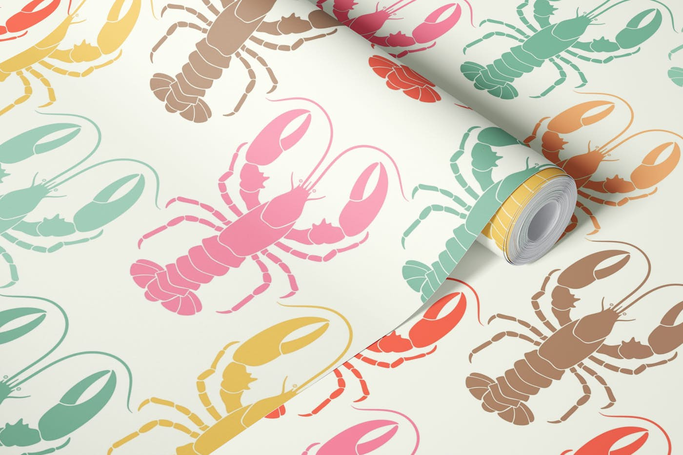 Colorful Pastel Lobsters wallpaper roll