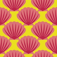 Pink scallops on bright yellow - small scale tapet
