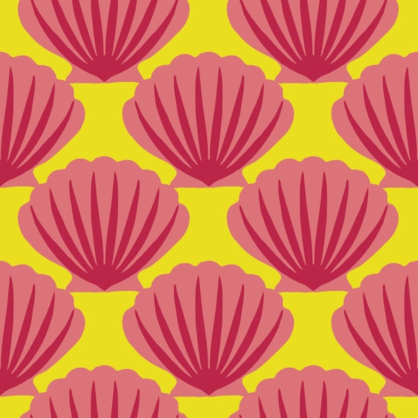 Pink scallops on bright yellow - small scale