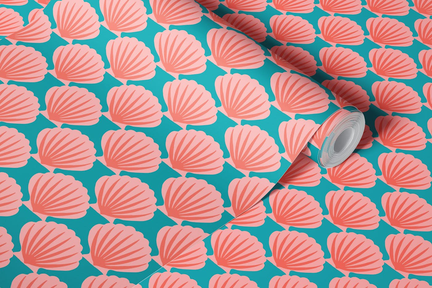 Pink scallops wallpaper roll