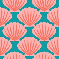 Pink scallops on teal - small scale wallpaper