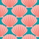 Pink scallops on teal - small scale