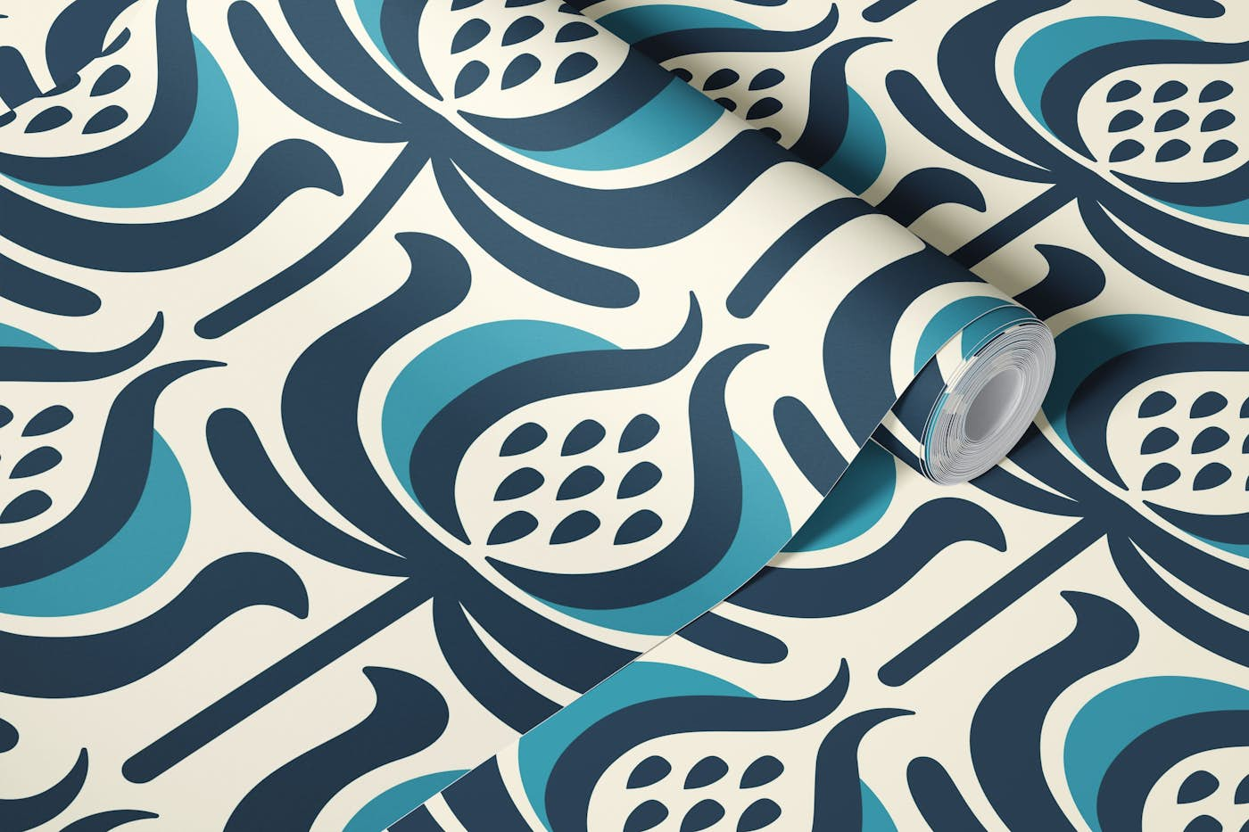 Abstract blossoms pattern, blue, 3080 G wallpaper roll