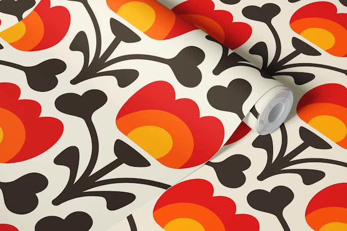 Playful retro flowers / 3081Bwallpaper roll