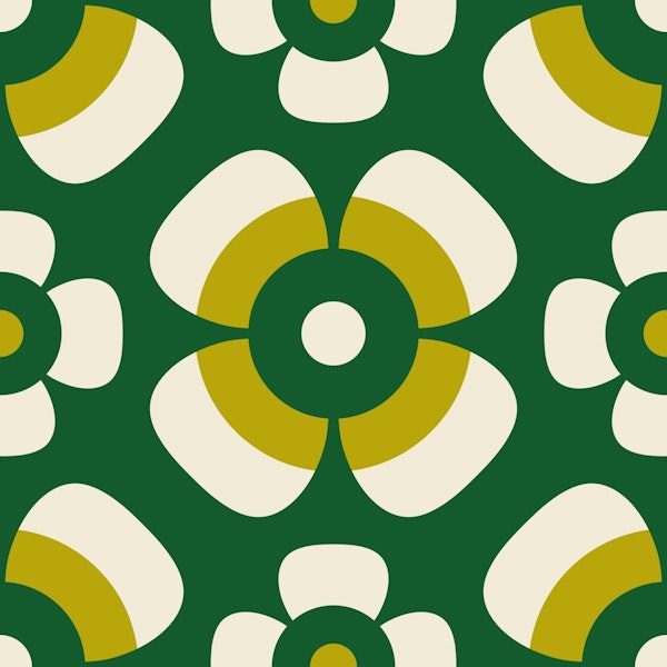 Retro daisies, green / 3082B