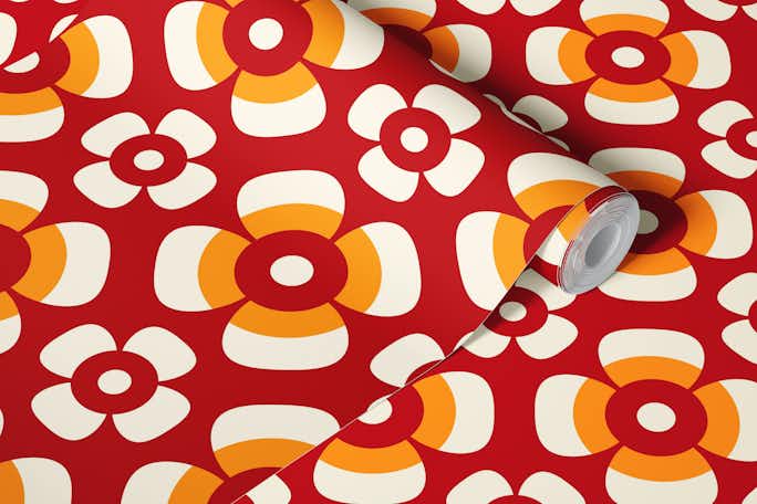 Retro daisies, red / 3082Cwallpaper roll