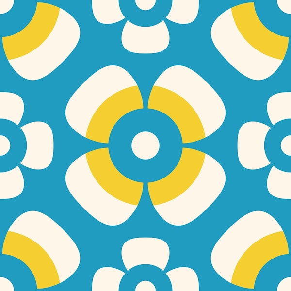 Retro daisies, blue / 3082D