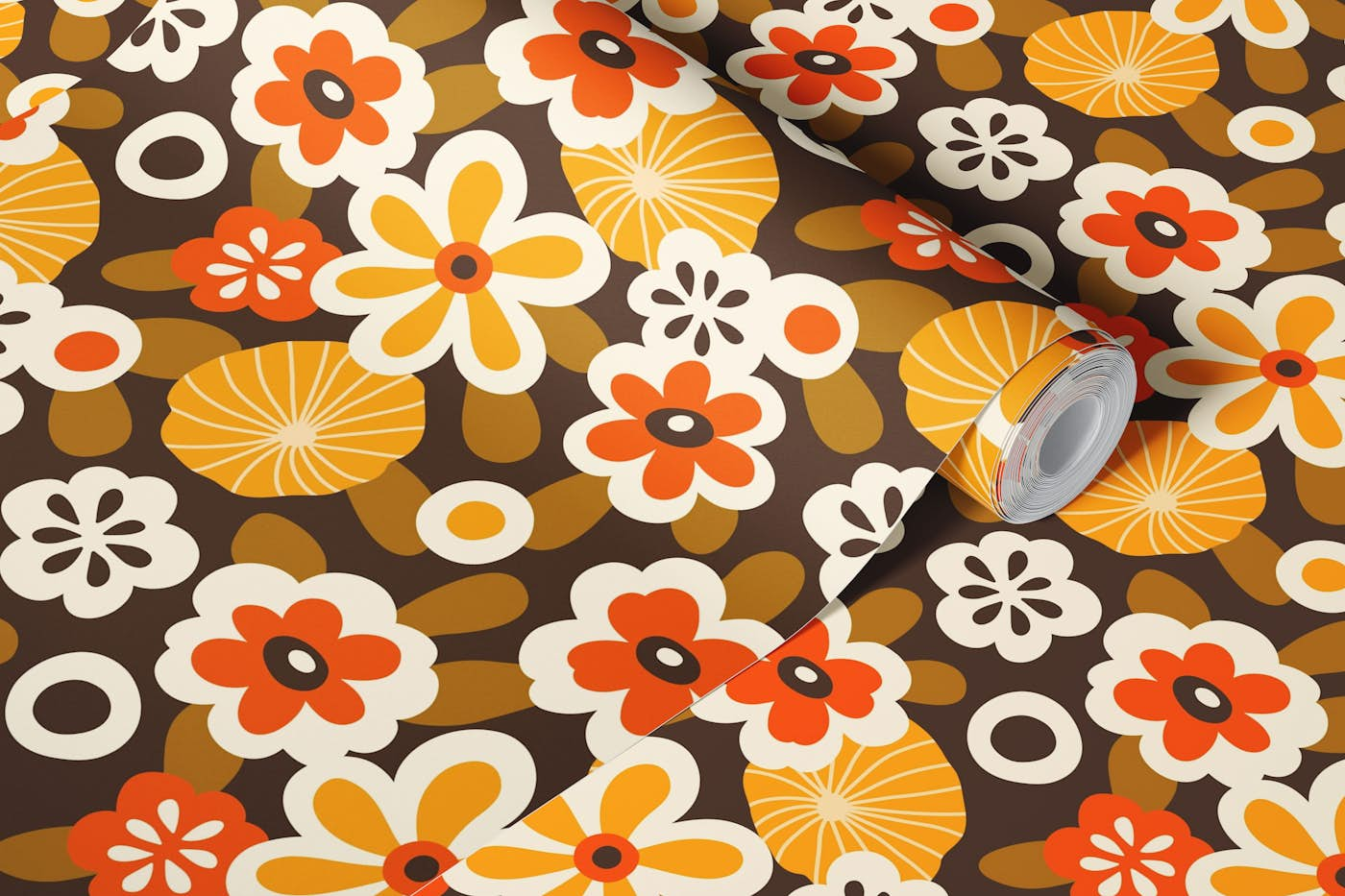 Ditsy wildflowers pattern, brown / 3083 D wallpaper roll