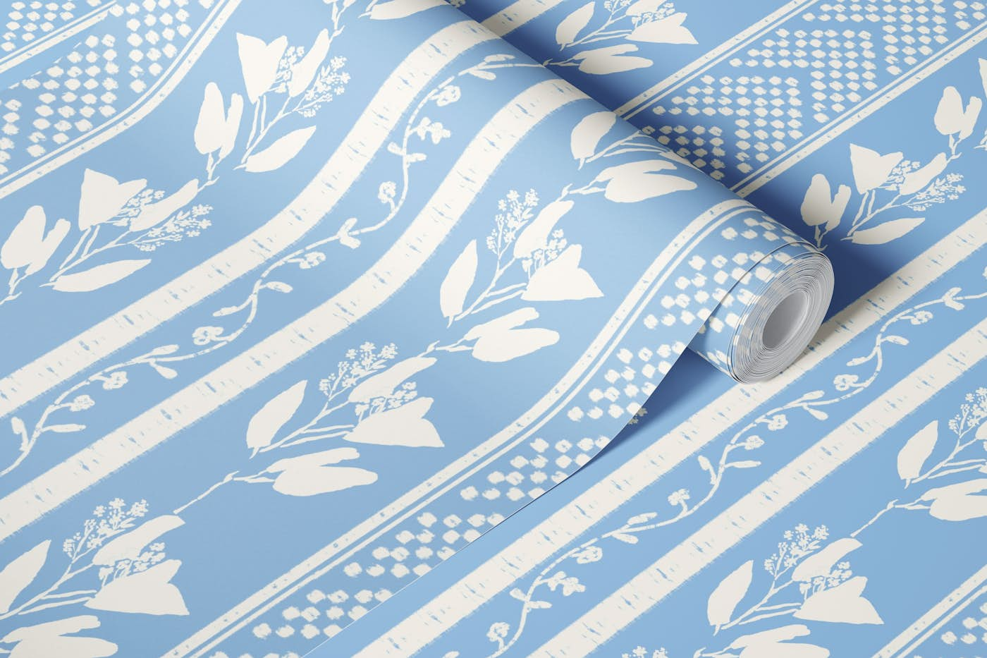 Eucalyptus Stripes Blue and White wallpaper roll