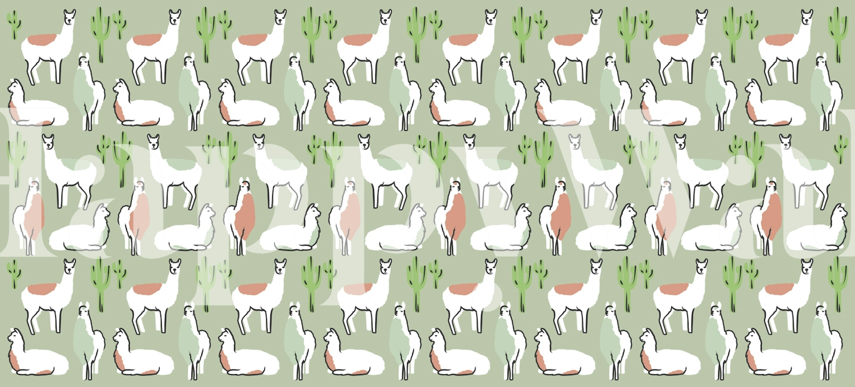 Wandtapete Verspielte Lamas auf einem Salbeigrün