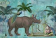 Rhino Kingdom Vintage Illustration Teal