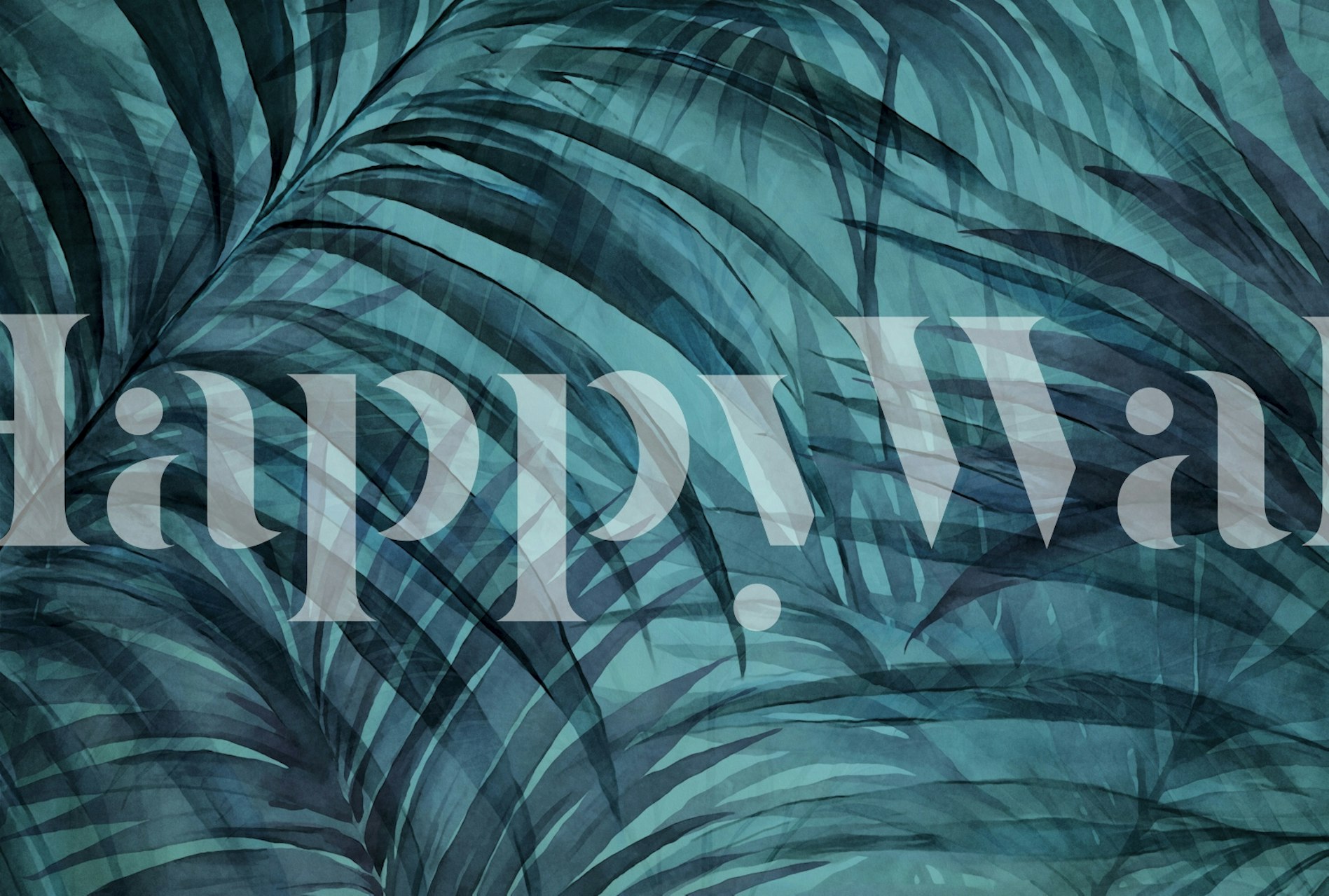 Teal tropical palm leaves wallpaper in rich shades