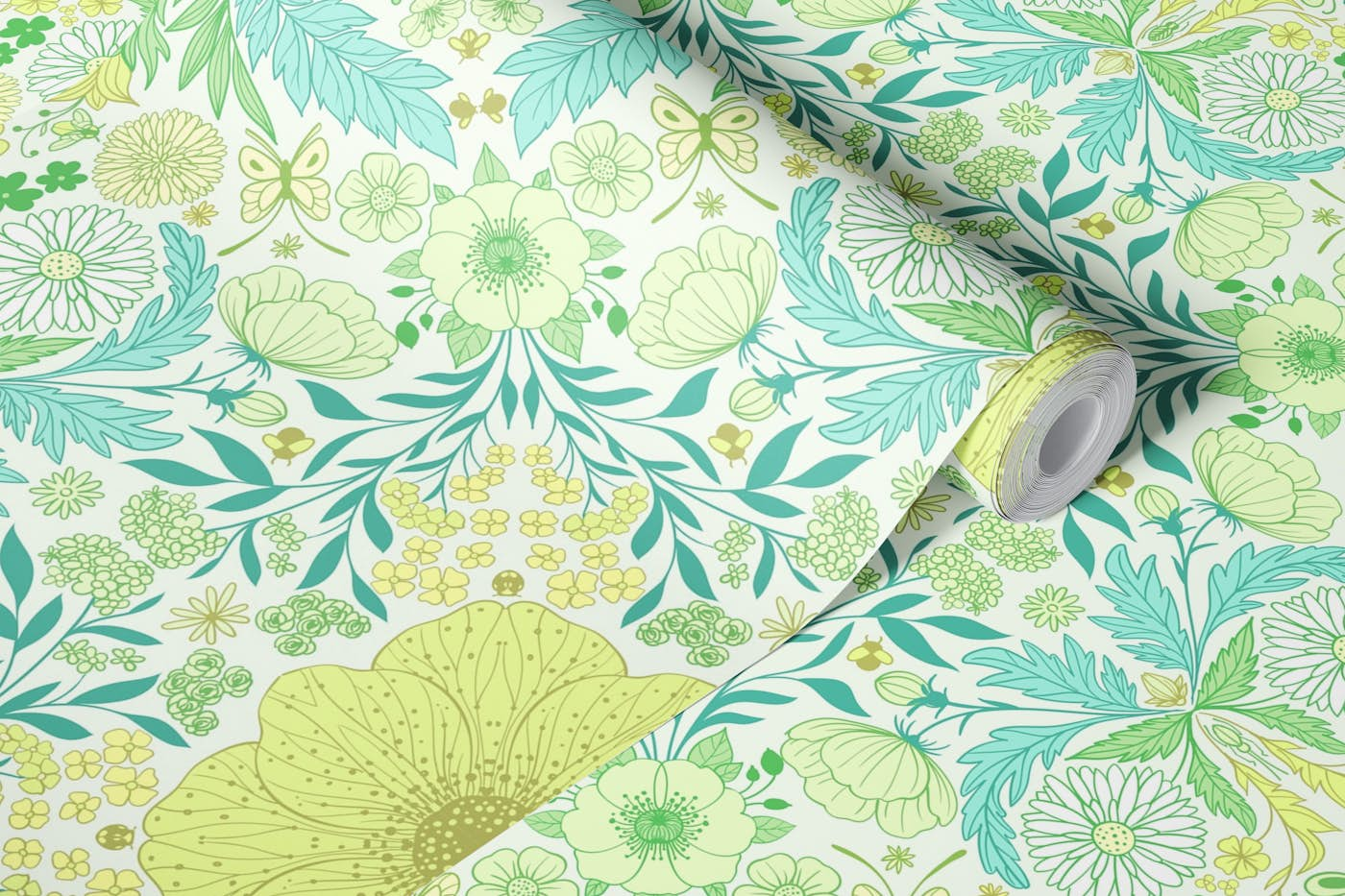 Retro wallpaper in green and yellow wallpaper roll