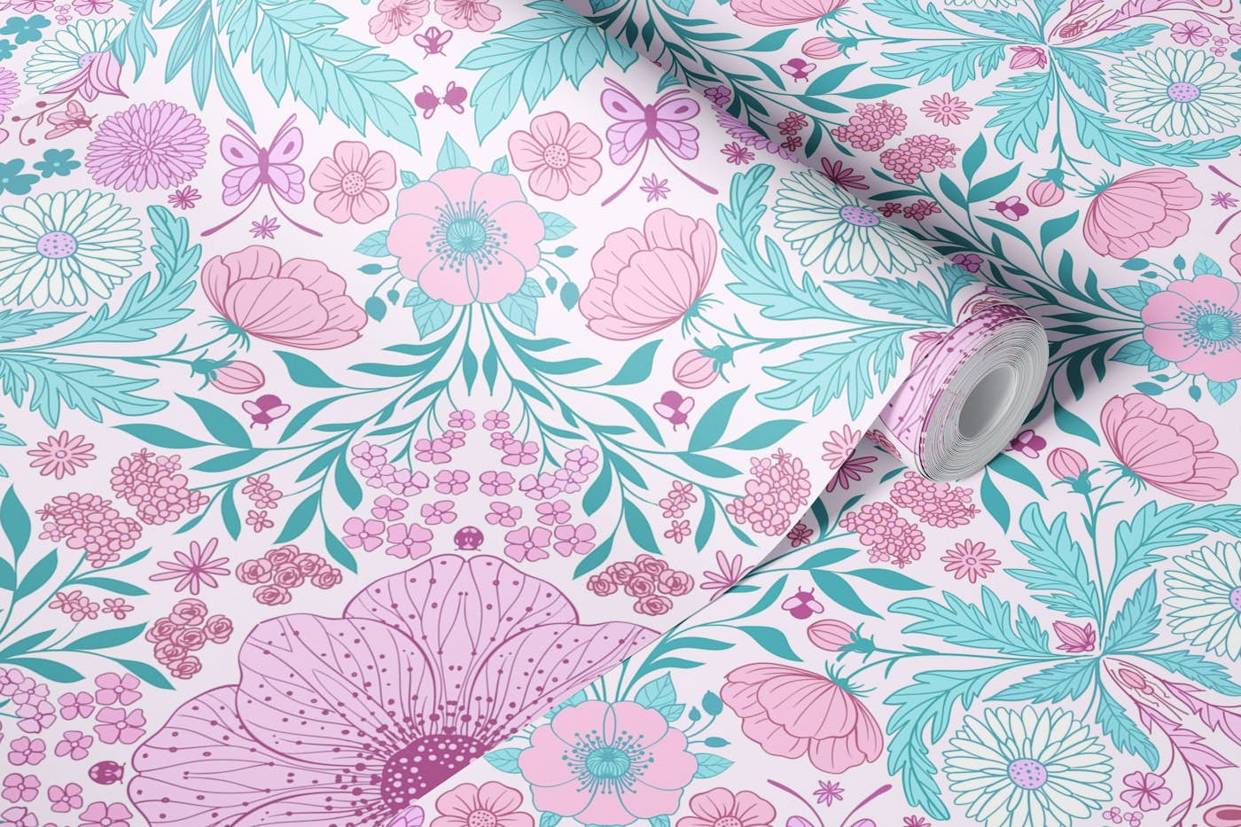 Retro wallpaper in blue and pink wallpaper roll