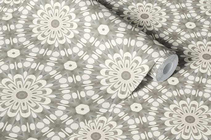 Classic Floral Tile Design Ivory Beigewallpaper roll
