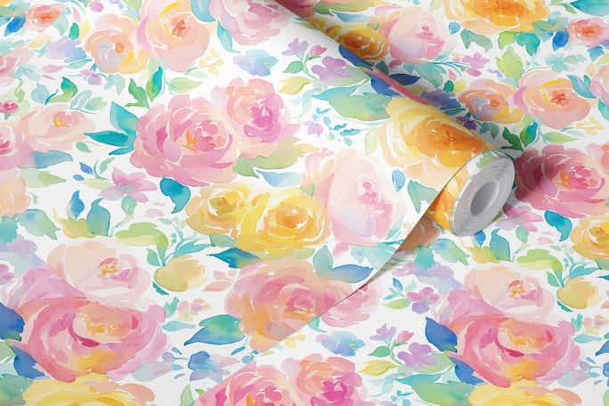 Seamless Watercolor Floral Illustrationwallpaper roll