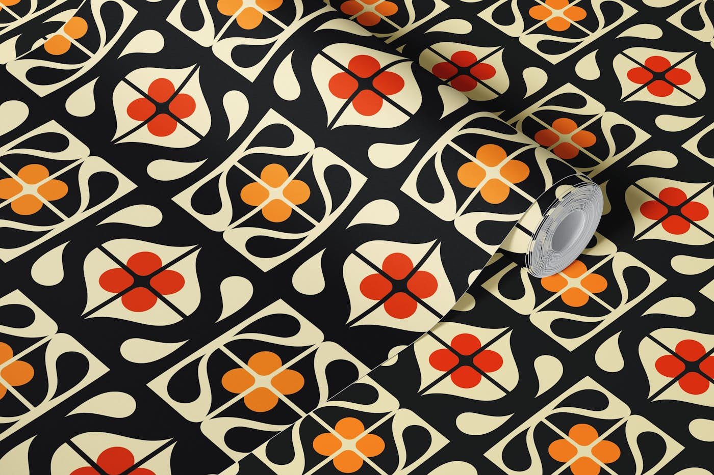 Retro abstract flowers tiles, 3085 A wallpaper roll