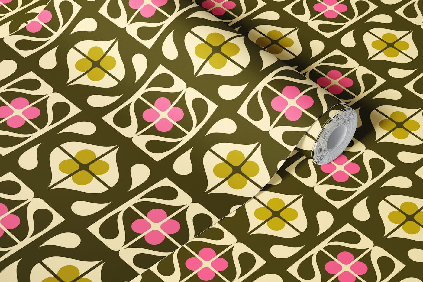 Retro abstract flowers tiles, 3085 D wallpaper roll