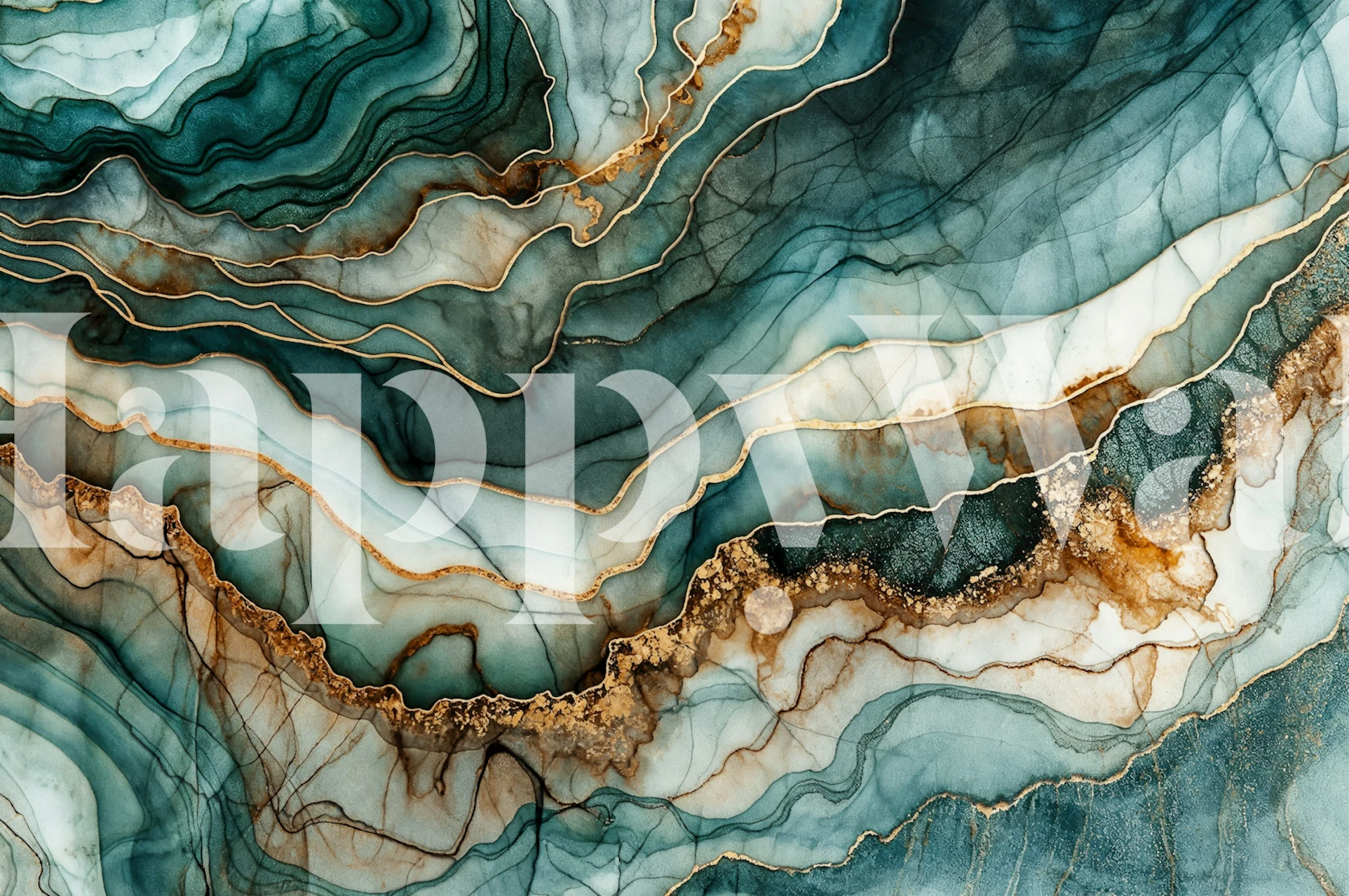 Teal and gold marble wallpaper design