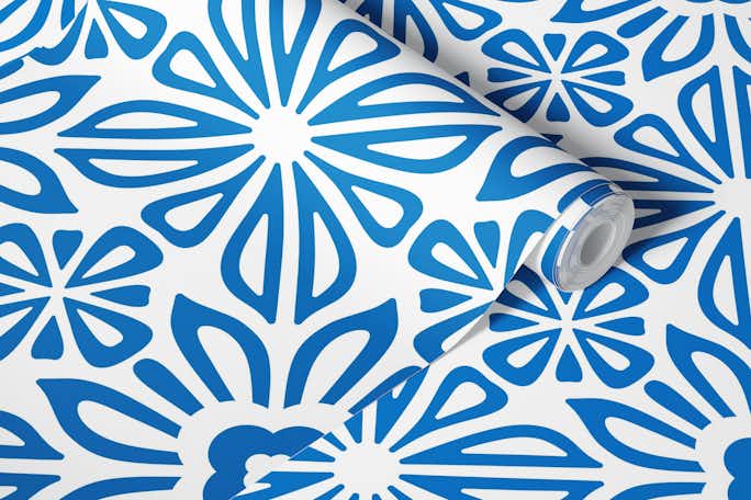 Blue floral mandala tiles / 3100Awallpaper roll