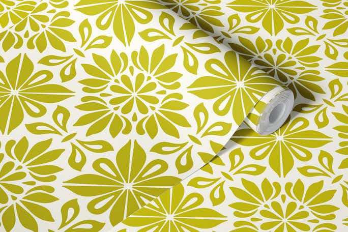 Sage green floral mandala tiles / 3102Cwallpaper roll
