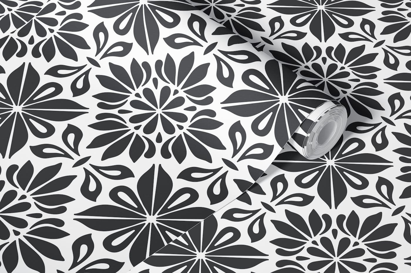 Black white floral mandala tiles / 3102D wallpaper roll