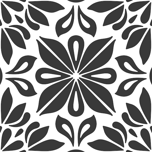 Black white floral mandala tiles / 3102D