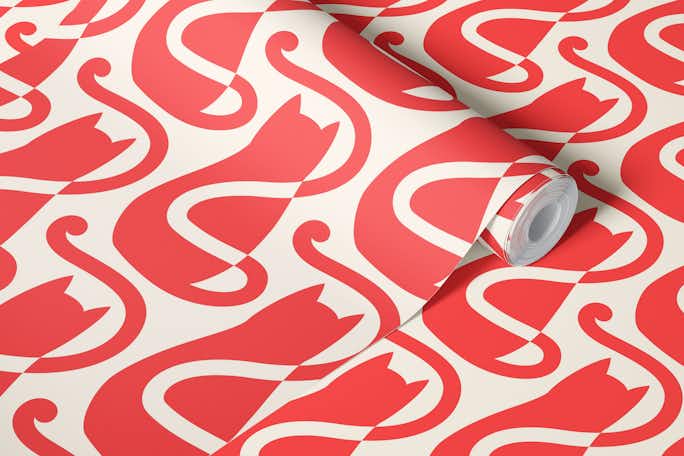 Red cats pattern / 3104Awallpaper roll