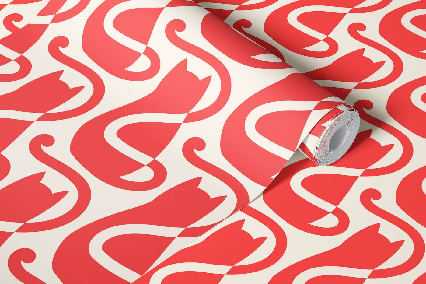 Red cats pattern / 3104A wallpaper roll