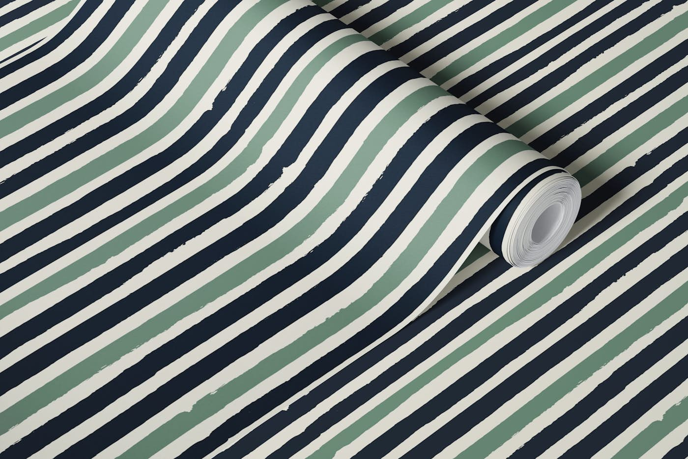 Stripes navy sage wallpaper roll