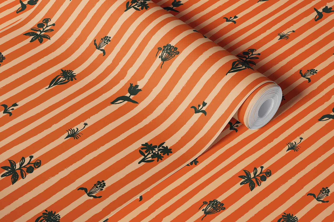 Stripes floral orange wallpaper roll