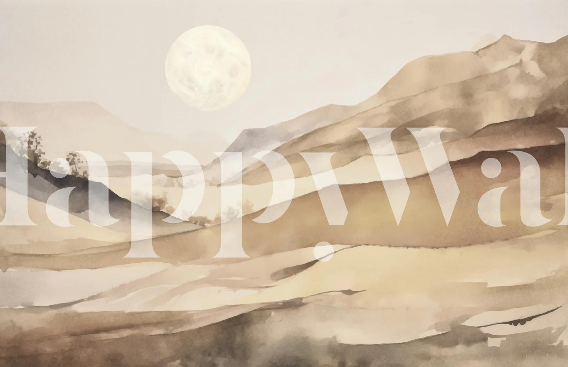 Watercolor landscape with a full moon and soft, muted colors wallpaper