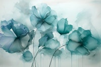 Dreamy Ink Flowers Teal wallpaper