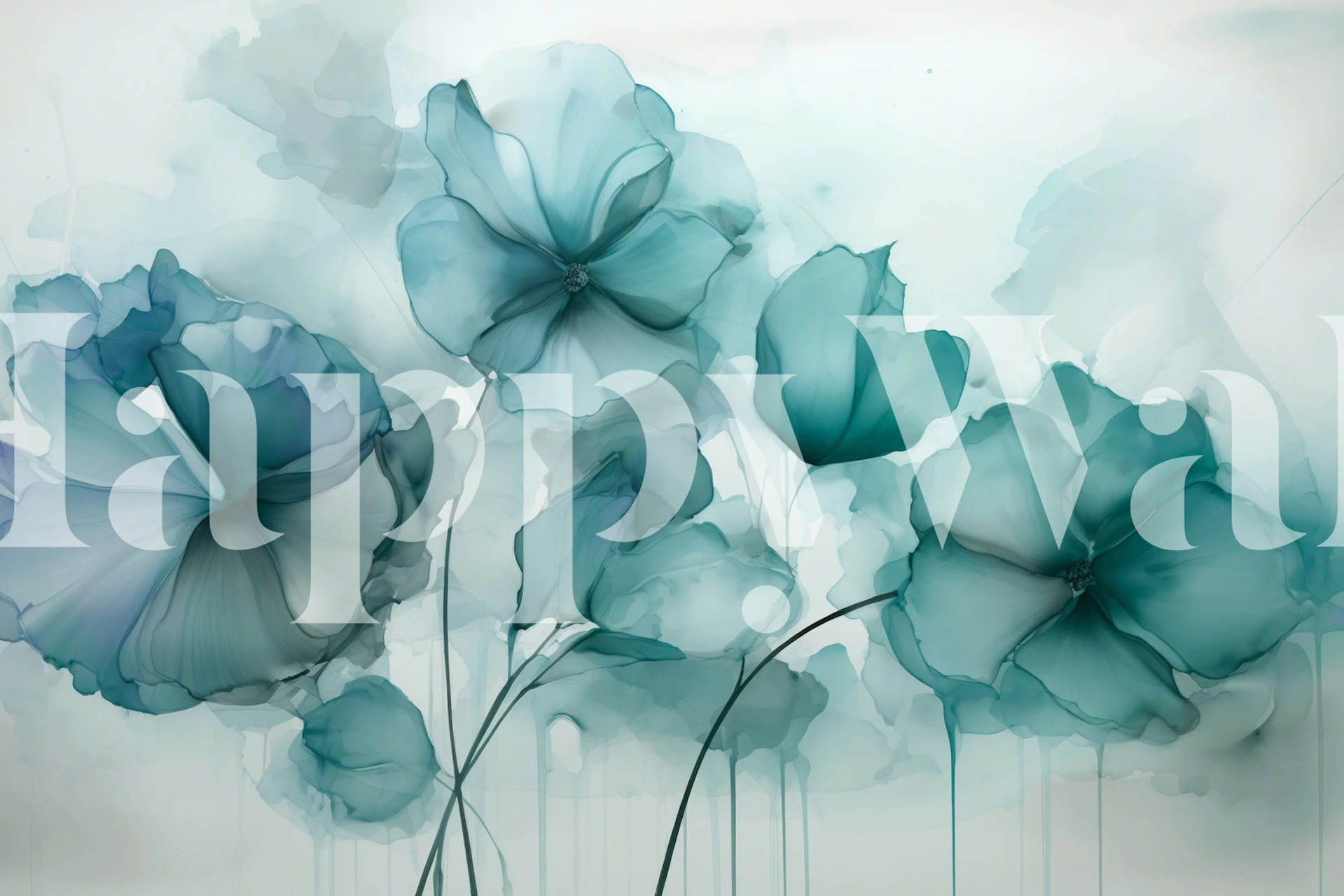 Dreamy Ink Flowers Teal tapet i et rum